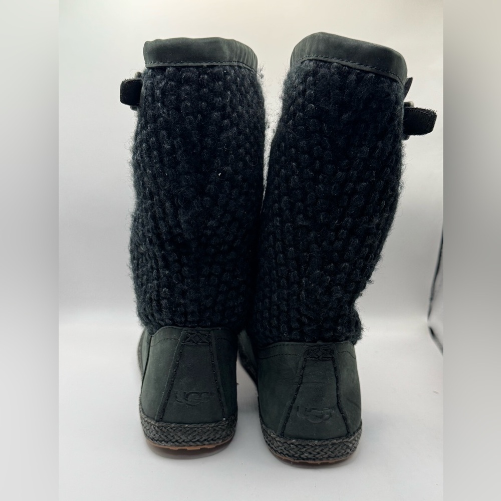 UGG Lyza black Leather Black Knit Winter Boot Size US 6 - Picture 4 of 10